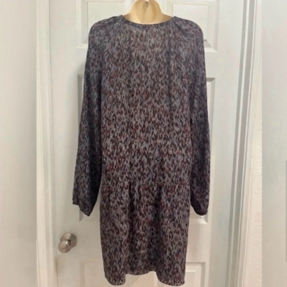 Comptoir Des Cotonniers Silk Dress Drop Waist V-Neck Abstract-Size 6 US- EUC